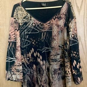 Cotton V neck long sleeve batik style top